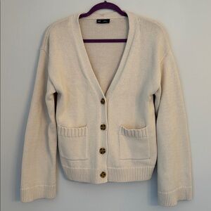 GAP Women's 100% Cotton Soft Beige V Neck Button Up Cardigan